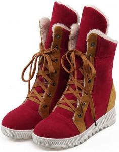 Женские зимние замшевые ботильоны MIOKE с шнуровкой, мехом и скрытым средним каблуком, широкие, теплые, с хлопковой подкладкой, короткие зимние ботинки, Red-Fur Lined
