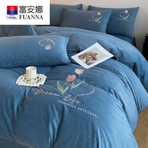 Fuanna Пододеяльник 150х200 см из флиса, двусторонний, цвет Tulip-Bentley Blue, комплект из 3 предметов