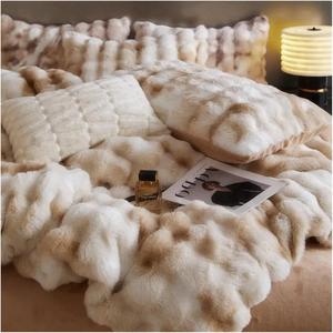 YUSIWOAL Комплект постельного белья из искусственного меха и бархатного флиса с сине-серым градиентом