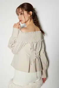 Топ со сборками и открытыми плечами Rienda, цвет Beg