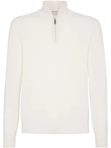 Кашемировая рубашка поло с высоким воротником Brunello Cucinelli, белый