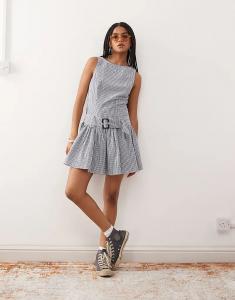 COLLUSION Мини-платье с заниженной талией и поясом синего цвета