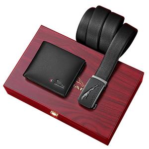 JAGUAR Кожаный ремень с автоматической пряжкой, Black-Belt+Wallet, Gift Box Set