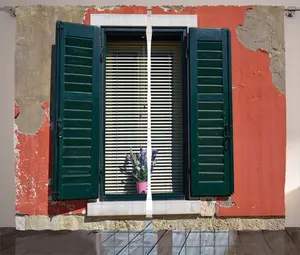 Штора ABAKUHAUS в деревенском стиле, Старый итальянский каменный дом, универсальная ленточная штора для гостиной с петлями и крючками, 280 х 175 см, зеленый, серый, красный Abakuhaus