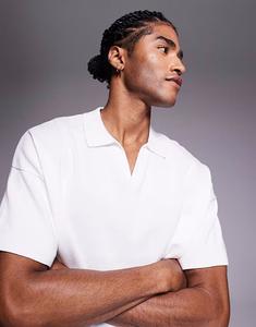 Свободное трикотажное поло средней плотности из хлопка с вырезом-стойкой ASOS DESIGN белого цвета