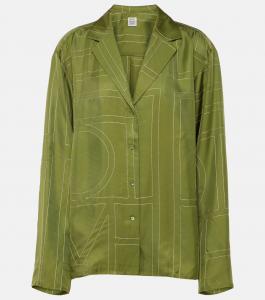 Пижамная рубашка из шелкового твила с монограммой Toteme, Laurel