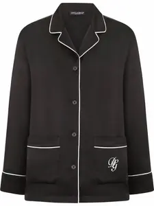 Атласная рубашка с вышитым логотипом DOLCE & GABBANA, черный