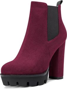 Женские ботильоны Castamere с высоким каблуком, массивной платформой, круглым носком, на щиколотку, короткие ботинки, без застежки, классические ботинки, Burgundy Wine Red