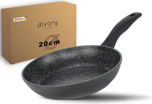 Сковорода DIVORY 20 см, индукционная - Универсальная сковорода с антипригарным покрытием для всех типов плит - Безопасные ручки, можно мыть в посудомоечной машине (черная, 20 см) Divory