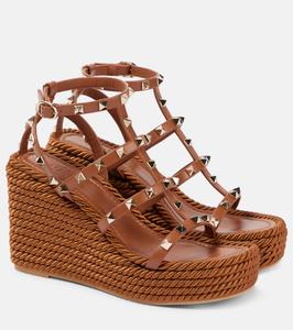 Кожаные эспадрильи Rockstud Torchon 95 на танкетке Valentino Garavani, Tobacco