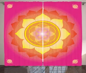 Штора ABAKUHAUS Rustic Leaf, Lotus Planet Astral Cosmic, присборенная тесьма для спальни с петлями и крючками, 280 x 225 см, цвет розовый, желтый, красный Abakuhaus