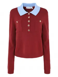 Трикотажный топ-поло с накладными карманами Self-Portrait, красный