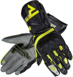 Женские длинные кожаные мотоциклетные перчатки REBELHORN ST с панелями из суперткани, вставками из пеноматериала SAS-TEC, вентиляцией, гибкими элементами и сенсорными накладками, Black / grey / fluorescent yellow