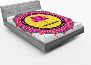 Простыня на резинке ABAKUHAUS Цветок лотоса, круговой мотив мандалы с розовым цветком, бохо-стиль для духовной медитации, 160 x 200 см, разноцветная Abakuhaus