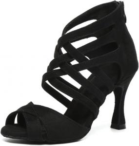 Женские танцевальные туфли с вырезами и шнуровкой с молнией, латинские, сальса, бальные танцы, сексуальные ботильоны MGM-Joymod, L635 Black