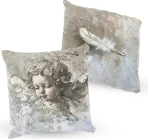 Подушка велюровая PREMIUM с рисунком ангела и перьев, 40 х 40 см. Декоративная, с наполнителем, для гостиной, спальни или в подарок. 5made