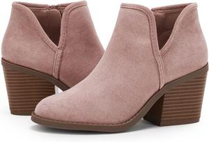 Женские ботильоны PiePieBuy с массивным каблуком, на удобной подошве, с боковой молнией, из искусственной замши, повседневные западные ботинки, Pink-1