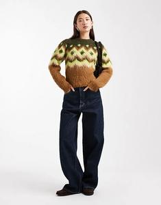 Джемпер с широкими плечами и начесом в стиле фэйр-айл, зеленый, ASOS DESIGN