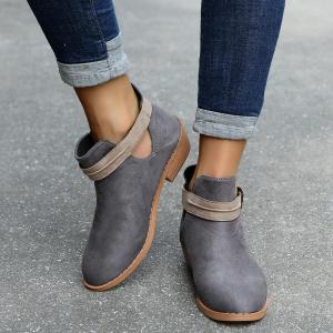 Женские ботильоны ZBYY с округлым носком, низким каблуком, массивной подошвой, вырезами, короткие ботинки с пряжкой, военные и вестерн стиль, 9 Grey