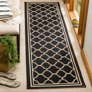Ковер SAFAVIEH, 69 x 549 см, Washable Rug Outdoor Courtyard Collection - Runner, Black & Beige, Non-Shedding & Easy Cleaning, идеальный для патио, прихожей, гардеробной, коридора, кухни (CY6918-226)