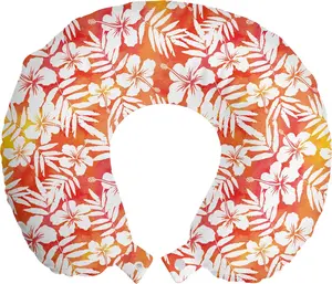 Подушка для шеи ABAKUHAUS Orange Travel Pillow, Fantasy Watercolor Aloha, дорожный аксессуар из пеноматериала для самолета и автомобиля, 30 x 30 см, цвет: желто-коралловый, белый Abakuhaus