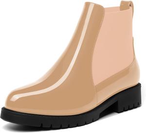 Женские модные повседневные ботинки ROSERWISH с круглыми носками, эластичные, из лакированной кожи, на низком массивном каблуке, высотой до щиколотки, 1 дюйм