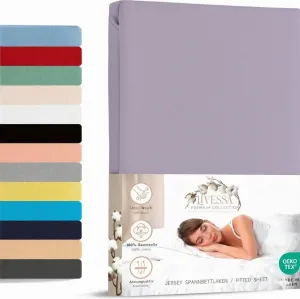 Простыня на резинке джерси 140х200 см 100% хлопок сиреневый livessa