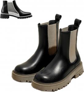 Женские Ботинки Челси, Платформа, с Легкой Надевкой, Толстой Каблук, Резиновая Подошва, Кожаные Ботильоны, С Двойной Эластичной Вставкой, Модные Повседневные Ботинки Generic, Green Artificial Velvet Thick 9.5-10