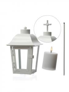 Marelida Фонарь с белой мини-светодиодной свечой, надгробный фонарь, высота 51 см, белый