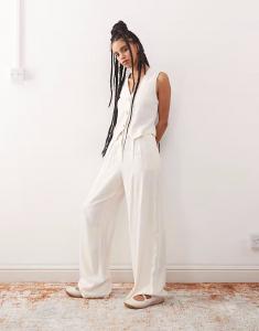 Свободные брюки свободного кроя из смеси льна нейтрального цвета Reclaimed Vintage