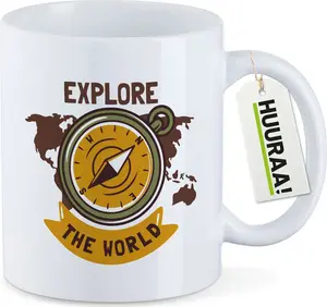 Кружка Huuraa Исследуй мир, компас, подарочная, 330 мл, белая, подарок Исследуй мир Hellweg Druckerei