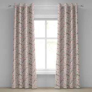 Азиатская штора на люверсах ABAKUHAUS, цветущая японская вишня, символизирующая приход весны, в восточном стиле, декоративная двухпанельная штора на окно, 280 см x 175 см, бежевый Abakuhaus