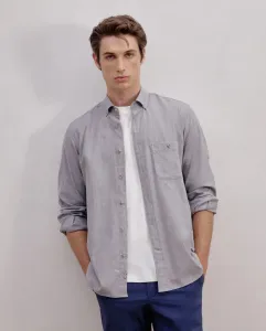 Рубашка с длинным рукавом из гладкой ткани веллела, классический узор Dustin, светло-серый