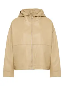 Кожаная куртка с капюшоном YVES SALOMON, нейтральный
