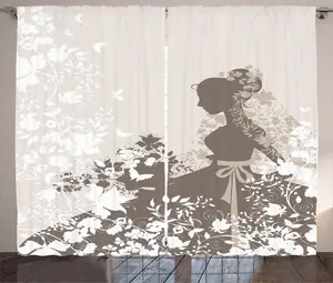 Штора ABAKUHAUS Vintage Woman в деревенском стиле, Свадебная невеста, для спальни, присборенная тесьма с петлями и крючками, 280 x 245 см, серо-бежевый оттенок яичная скорлупа Abakuhaus