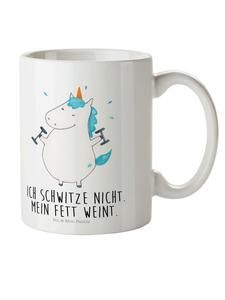 Детская кружка с единорогом и надписью "Фитнес" белого цвета Mr. & Mrs. Panda