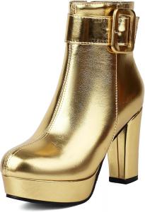 Женские ботильоны на платформе Uniquelly с металлическим блеском, высокой массивной стопой, элегантным ремешком с пряжкой, молнией, круглым носком, короткие ботинки, зимняя обувь, Gold