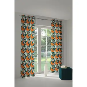 Штора Jungle с люверсами, 1 шт., из 100% органического хлопка Adam, оранжевый/темно-зеленый