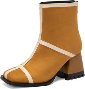 Женские ботильоны с квадратным носком, массивным каблуком и высокой пяткой, на щиколотку, с молнией сзади, модные зимние элегантные короткие ботинки JOEUSTY, Brown-Velvet Lined