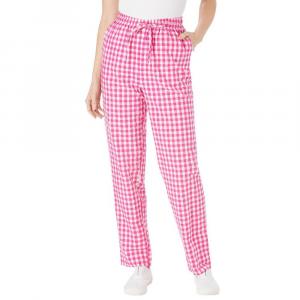 Женщина в женских брюках из жатого хлопка большого размера для миниатюрных размеров Woman Within, цвет Raspberry Gingham