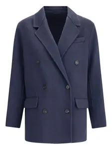 Двубортное пальто с заостренными лацканами Brunello Cucinelli, синий