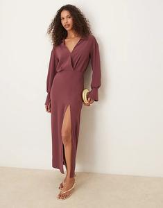 Платье-рубашка миди ASOS DESIGN с запахом и декоративными швами виноградного цвета