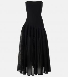 Плиссированное платье без бретелек Alaïa, Noir Alaia