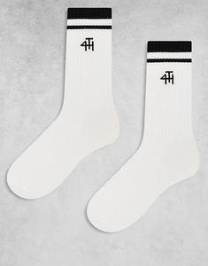 4th & Reckless, 2 пары носков с контрастной вышивкой логотипа, белого цвета