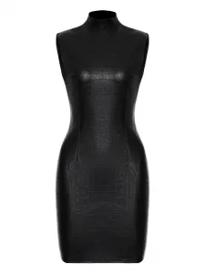 Платье мини с высоким воротником и тиснением под крокодила Lika, черный