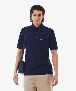 Рубашка-поло на пуговицах с полосками и тканью пике в тон.