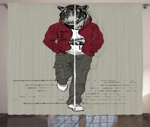 Штора ABAKUHAUS Modern Rustic, с изображением головы льва и тигра, для подростков, универсальная, с петлями и крючками, для гостиной, 280 x 225 см, цвет: шалфейно-зеленый, черный, рубиновый Abakuhaus