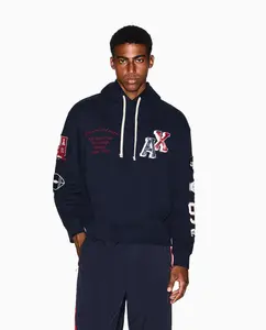 Мужская толстовка с большими логотипами и капюшоном Armani Exchange, темно-синий