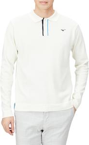 Мужская поло-рубашка Mizuno E2JC2522 Breath Thermo Knit, с длинным рукавом, влагопоглощающая, теплоотводящая, белый
