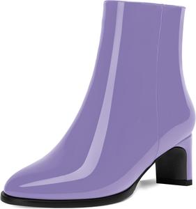 Женские ботильоны на молнии с круглым носком, для свиданий, из лакированной кожи, повседневные, массивный низкий каблук, высота голенища до щиколотки, 2 дюйма DEMOSHINE, Lilac